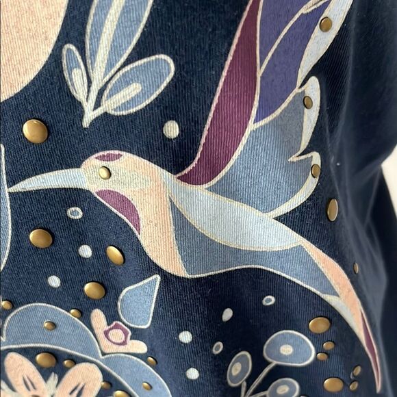 Lucky Brand Dark Blue Folk Doves Short Sleeve Tee NWOT - Picture 5 of 10